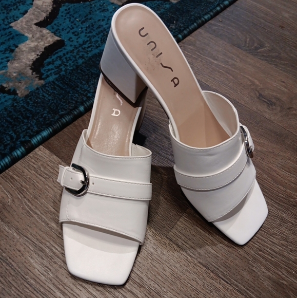 Unisa white Faux leather Chunky Heel sandals White size 11 M. New - Picture 1 of 5